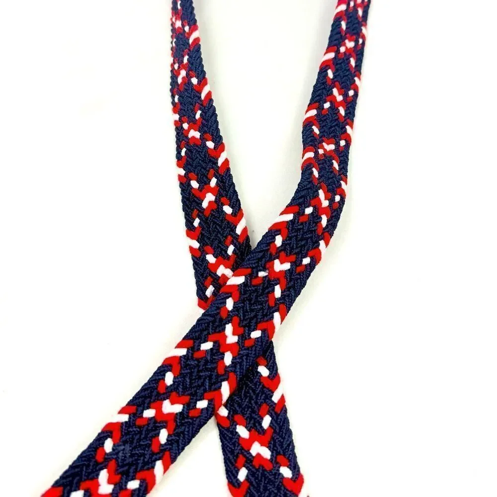 Dibi Red Blue White Woven Leather Tip D Buckle Stretch Nautical Coastal Belt